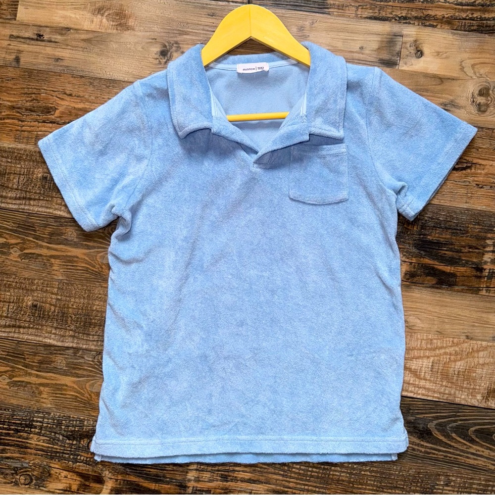 Minnow Size 11/12 Boys Blue Cotton Terrycloth Polo Style Shirt Top